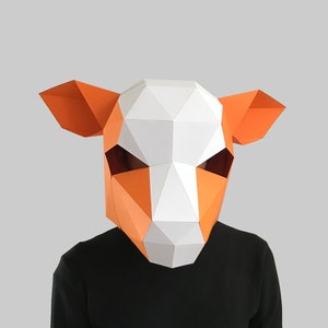 Cow mask template PDF - paper mask, papercraft mask, 3d mask, low poly mask, 3d paper mask, paper mask template, animal mask halloween