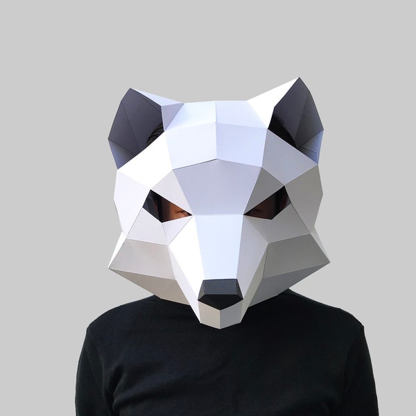 White fox mask template - paper mask, papercraft mask, masks, 3d mask, low poly mask, 3d paper mask, paper mask template, animal mask