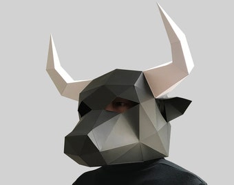 Spaanse stier masker sjabloon - papieren masker, papercraft masker, maskers, 3d masker, laag poly masker, 3d papieren masker, papieren masker sjabloon, dierenmasker