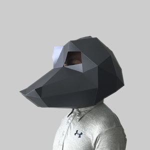 Modèle PDF de masque de crocodile noir - masque en papier, masque en papier, masque 3D, masque low poly, masque 3D en papier, modèle de masque en papier, masque d&#39;animal