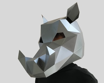 Modèle de masque de phacochère - masque en papier, masque de papercraft, masques, masque 3d, masque low poly, masque en papier 3d, modèle de masque en papier, masque animal