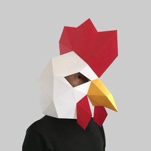 Modello maschera gallo - modello maschera di carta, maschera di carta, maschere, maschera 3d, maschera low poly, maschera di carta 3d, maschera animale di Halloween