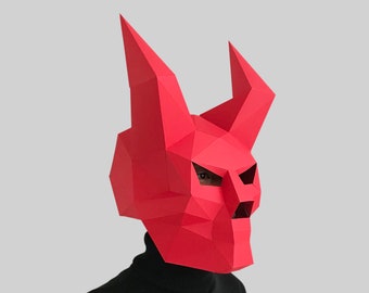 Devil skull mask template PDF - paper mask, papercraft mask, masks, 3d mask, low poly mask, 3d paper mask, paper mask template, animal mask