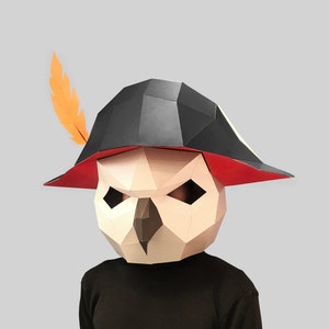 Pirate Owl mask digital PDF - Low Poly Papercraft Animal Mask Template