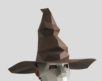 The sorting hat mask template PDF - paper mask, papercraft mask, 3d mask, low poly mask, 3d paper mask, paper mask template, animal mask