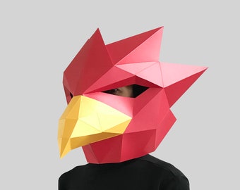 Red bird mask template - paper mask, papercraft mask, masks, 3d mask, low poly mask, 3d paper mask, paper mask template, animal mask