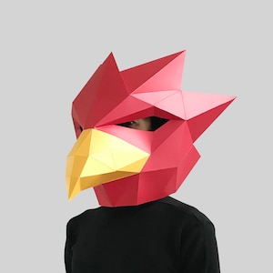 Red bird mask template PDF - paper mask, papercraft mask, masks, 3d mask, low poly mask, 3d paper mask, paper mask template, animal mask