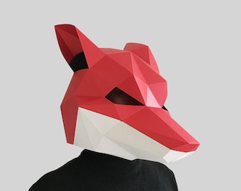 Masque de renard roux numérique PDF - Modèle de masque d'animal en papercraft Low Poly