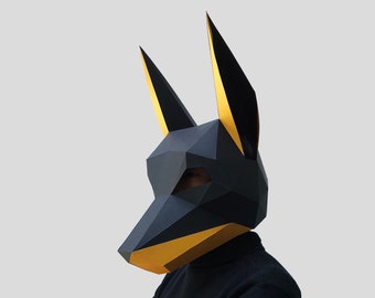 Doberman Dog mask digital PDF - Low Poly Papercraft Animal Mask Template
