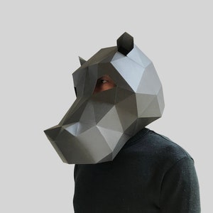 Modello maschera ippopotamo - maschera di carta, maschera di carta, maschere, maschera 3d, maschera low poly, maschera di carta 3d, modello maschera di carta, maschera animale Halloween