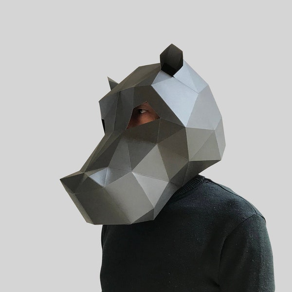 Modèle de masque hippopotame - masque en papier, masque papercraft, masques, masque 3d, masque low poly, masque en papier 3d, modèle de masque en papier, masque animal halloween