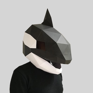 Killer whale mask template PDF - paper mask, papercraft mask, masks, 3d mask, low poly mask, 3d paper mask, paper mask template, animal mask