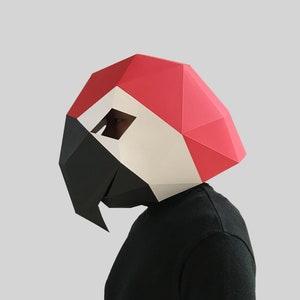 Modello maschera Guacamaya - maschera di carta, maschera di uccello, maschera di carta, maschere, maschera 3d, maschera low poly, maschera di carta 3d, modello maschera di carta animale