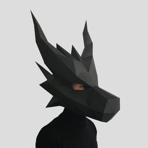 Black dragon mask template - paper mask, papercraft mask, masks, 3d mask, low poly mask, 3d paper mask, paper mask template, animal mask