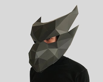 Drachenmaske digitale PDF - Low Poly Papercraft Tiermaskenvorlage