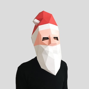 Santa Claus mask PDF template style 1 - paper mask, papercraft mask, masks, 3d mask, low poly mask, 3d paper mask, paper mask template