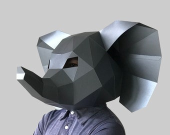 Plantilla de máscara de elefante: máscara de papel, máscara de papercraft, máscaras, máscara 3d, máscara de baja poli, máscara de papel 3d, plantilla de máscara de papel, máscara de animal