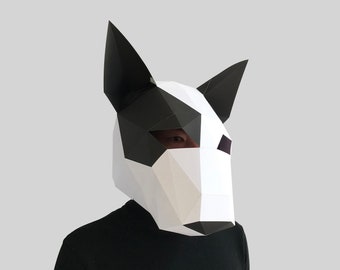 Bull Terrier Dog mask template - paper mask, papercraft mask, masks, 3d mask, low poly mask, 3d paper mask, paper mask template, animal mask