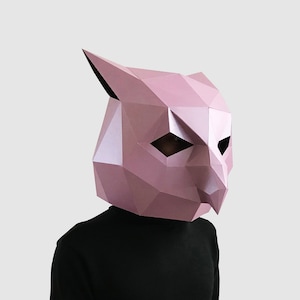 Purple Eagle Owl mask digital PDF - Low Poly Papercraft Animal Mask Template