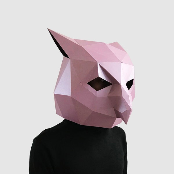 Purple eagle owl mask template - paper mask, papercraft mask, masks, 3d mask, low poly mask, 3d paper mask, paper mask template, animal mask