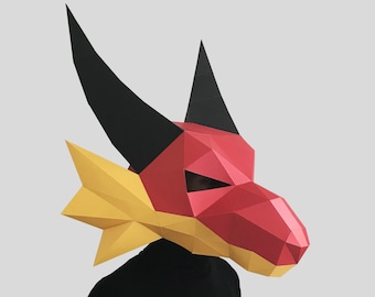 Red dragon mask template - paper mask, papercraft mask, masks, 3d mask, low poly mask, 3d paper mask, paper mask template, animal mask