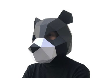 Black bear mask template PDF - paper mask, papercraft mask, masks, 3d mask, low poly mask, 3d paper mask, paper mask template, animal mask