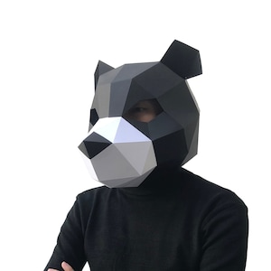 Plantilla de máscara de oso negro: máscara de papel, máscara de papercraft, máscaras, máscara 3d, máscara de baja poli, máscara de papel 3d, plantilla de máscara de papel, máscara de animal