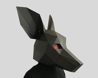 Plantilla de máscara de ratón canguro: máscara de papel, máscara de papercraft, máscaras, máscara 3d, máscara de baja poli, máscara de papel 3d, plantilla de máscara de papel, máscara de animal