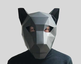 Digitale pdf Black Panther-masker - Low Poly Papercraft-sjabloon dierenmasker