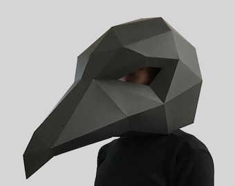 Crow mask digital PDF - Low Poly Papercraft Animal Mask Template