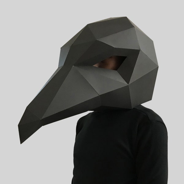 Crow mask template - paper mask, papercraft mask, masks, 3d mask, low poly mask, 3d paper mask, paper mask template, animal mask halloween