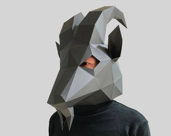 Goat mask template - paper mask, papercraft mask, masks, 3d mask, low poly mask, 3d paper mask, paper mask template, animal mask halloween