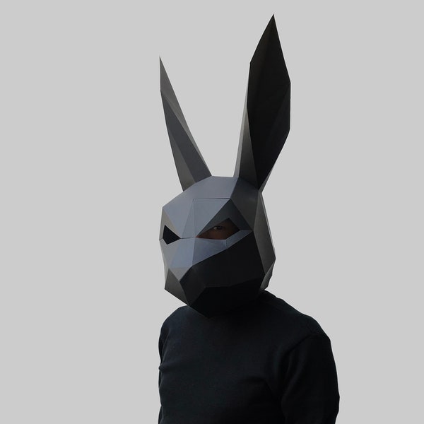 Modèle de masque de lapin - masque en papier, masque papercraft, masques, masque 3D, masque low poly, masque en papier 3D, modèle de masque en papier, masque animal halloween