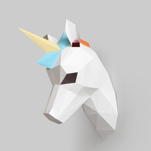 Unicorn trophy paper template PDF - papercraft, low poly paper, paper template, paper animal halloween, paper 3d, low poly papercraft