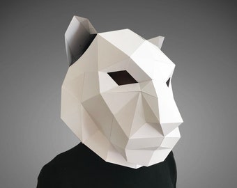 White tiger mask template - paper mask, papercraft mask, masks, 3d mask, low poly mask, 3d paper mask, paper mask template, animal mask