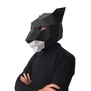 Modelo de máscara de pantera em PDF - máscara de papel, máscara de papel artesanal, máscaras, máscara 3D, máscara de baixo polígono, máscara de papel 3D, modelo de máscara de papel, máscara de animal