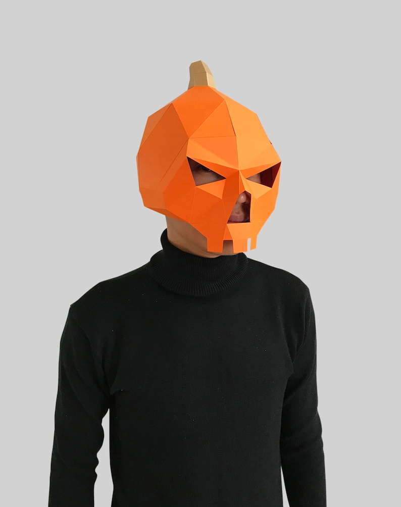 Pumpkin Skull Mask DIY 3D mask,PDF,Polygon Paper Mask,Template,Printable,Animal,Pattern mask,Low Poly,Papercraft Mask,Costume,Halloween