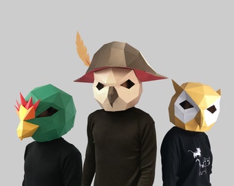 COMBO #10 Papiermaske Schablone - Papier Maske, Papercraft Maske, Masken, 3D Low Poly Maske, 3D PapierMaske Schablone, Tiermaske Halloween