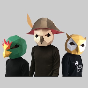 Modèle de masque en papier COMBO #10 - masque en papier, masque papercraft, masques, masque 3D low poly, modèle de masque 3D en papier, masque animal halloween