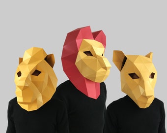 COMBO #23 Papiermaske Schablone - Papiermaske, Papercraft Maske, Masken, 3D Maske, Low Poly Maske, 3D Papier Maske, Papiermaske Schablone, Tiermaske