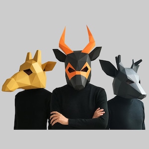 COMBO #13 molde de máscara de papel PDF - máscara de papel, máscara de papel artesanal, máscaras, máscara 3D Low Poly, molde de máscara de papel 3D, máscara de animal Halloween
