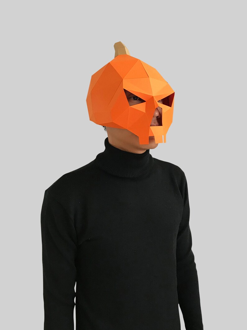 Pumpkin Skull Mask DIY 3D mask,PDF,Polygon Paper Mask,Template,Printable,Animal,Pattern mask,Low Poly,Papercraft Mask,Costume,Halloween