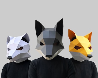 Modello di maschera di carta COMBO #2 - maschera di carta, maschera di papercraft, maschere, maschera 3d, maschera low poly, maschera di carta 3d, modello di maschera di carta, maschera animale
