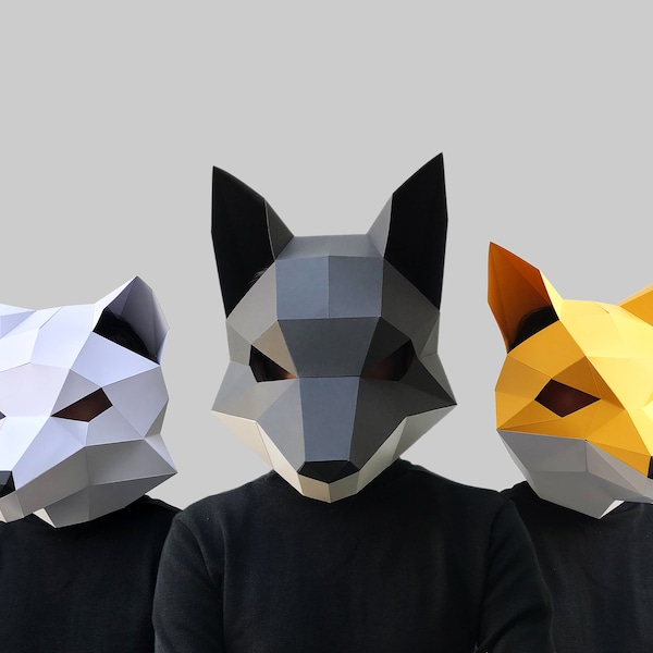 Modèle de masque en papier COMBO #2 - masque en papier, masque papercraft, masques, masque 3d, masque low poly, masque en papier 3d, modèle de masque en papier, masque animal