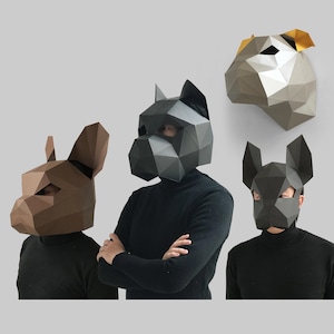 COMBO #15 Bulldog, Corso mask digital PDF - Low Poly Papercraft Animal Mask Template