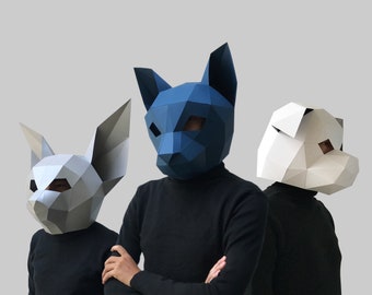 COMBO #6 Papiermaske Schablone - Papiermaske, Papercraft Maske, 3D Low Poly Maske, 3D Papiermaske, Papiermaske Schablone, Tiermaske Halloween