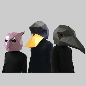 Plantilla de máscara de papel COMBO #12: máscara de papel, máscara de papel, máscaras, máscara 3D, máscara de baja poli, plantilla de máscara de papel 3D, máscara de animal de Halloween