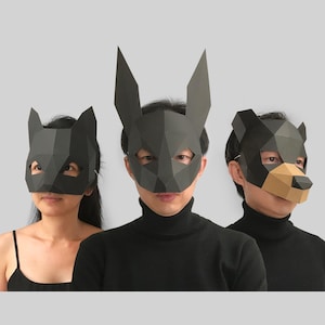Combo #40 modello maschera coniglio orso gatto - maschera di carta, maschera di carta artigianale, maschera di carta 3d low poly, modello maschera di carta, maschera di animale Halloween