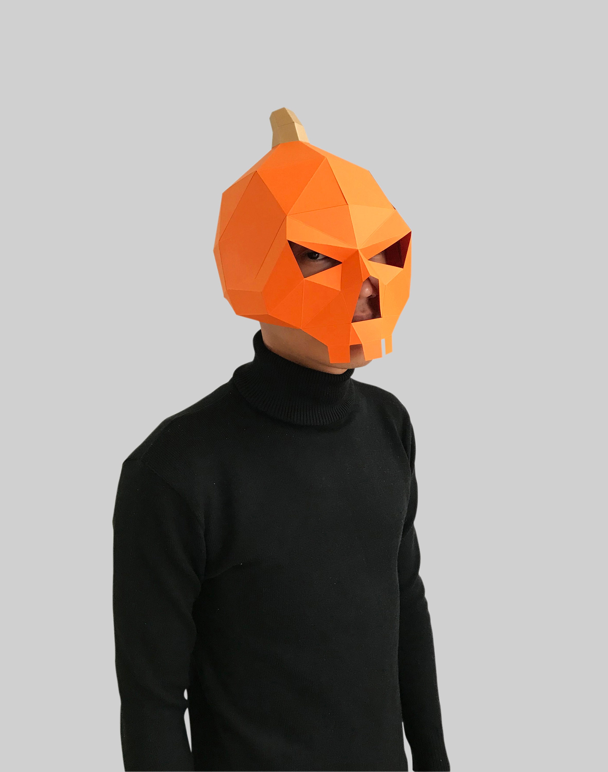 Skull pumpkin mask template PDF - paper mask, papercraft mask, 3d mask, low poly mask, 3d paper mask, paper mask template, animal mask