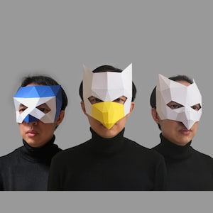 Combo #41 modelo de máscara de coruja e águia em PDF - máscara de papel, máscara de papel artesanal, máscara de papel 3D de baixo polígono, modelo de máscara de papel, máscara de animal para o Halloween
